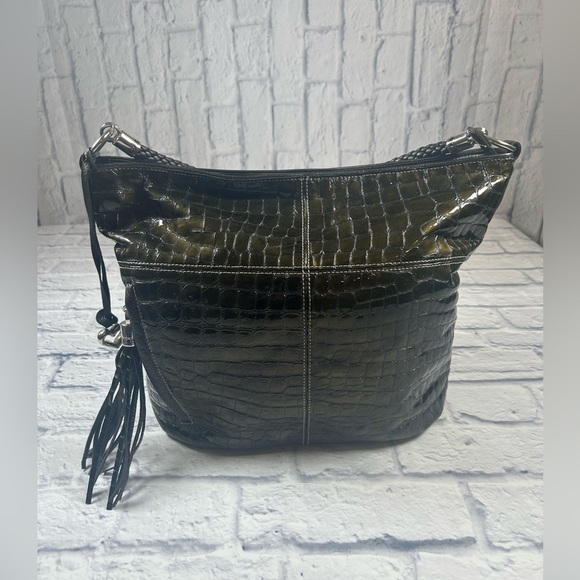 Brighton Dark Green Crocodile Embossed Hobo Bag. - Picture 3 of 10